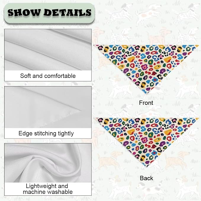 Forchrinse Colorful Leopard Print Pet Bandanas, One Size, Small, Polyester, Colorful Leopard Print