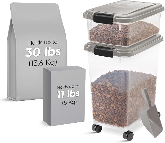 IRIS USA Airtight Dog Food Storage Container Combo, 30 lb, Chrome