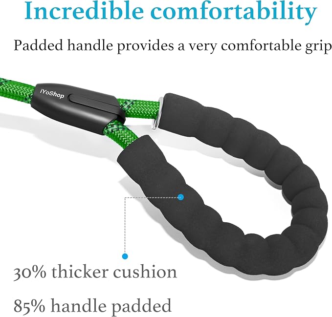 iYoShop Double Dog Leash, 360° Swivel, No Tangle, Large, 25-150lbs, Emerald | Dual Leash for Two Dogs, Split Leash, Shock-Absorbing Bungee, Padded Handle, Heavy-Duty Rope