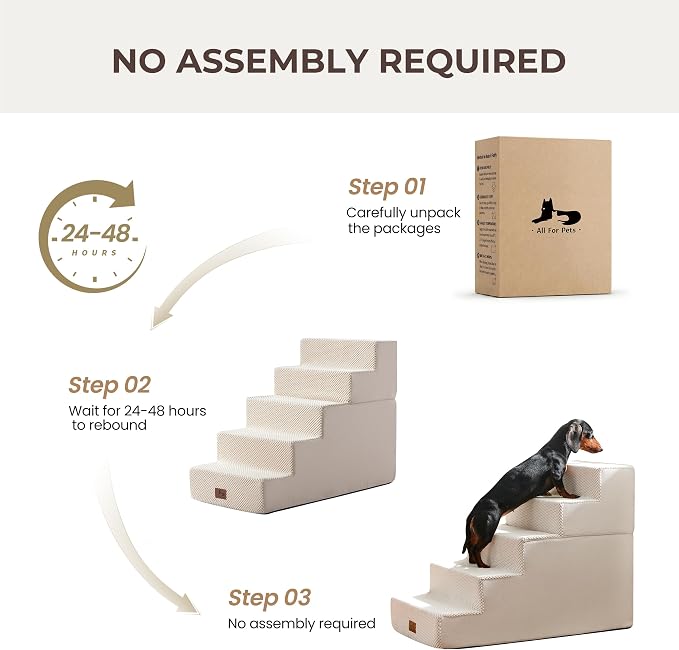 Dog Stairs for Small Dogs 22.5" H, 5-Step Dog Steps for High Bed and Couch, Pet Steps Ramp for Puppy and Cats, Non-Slip Stable Indoor Pet Ladder for Sofa and Chair, Beige