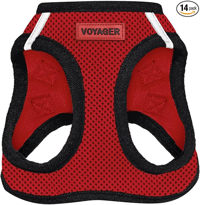 Voyager Step-in Air Dog Vest Harness - Red/Black Trim, Small | 14.5-16" in Chest, Reflective Bands, All Weather Breathable Air Mesh, Cats Compatible, Lightweight, Fast Drying