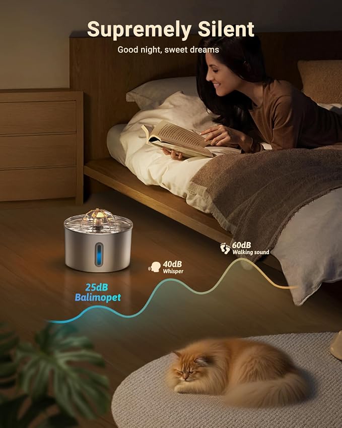 Cat Water Fountain Stainless Steel - 74oz/2.2L Automatic Large Pet Watering Bowl Dispenser for Indoor Dogs - Drinking Fountains with 3 Filter, Gifts for Cats and Kitty - Dog Waterer Bowls No Spill