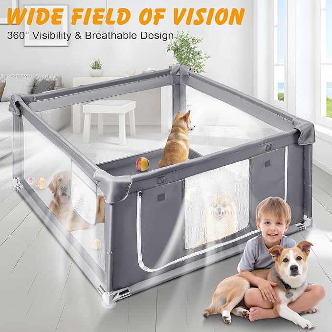 48x48x26 Inch Dog Playpen for Puppies and Small Dogs, Foldable Portable Indoor Pet Fence with Gate,Dog Play Enclosure