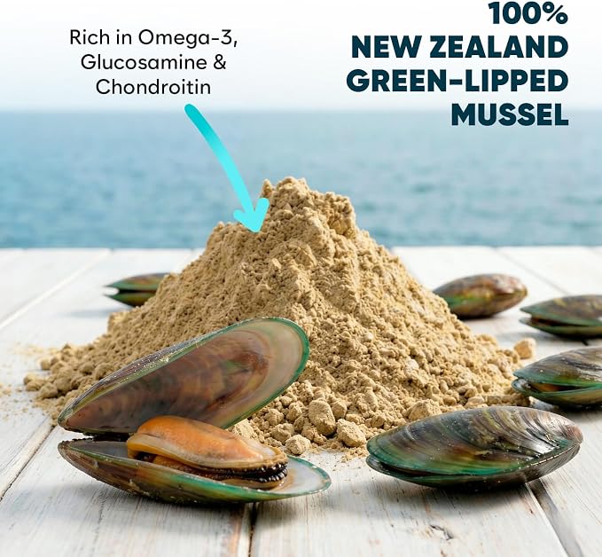 Green Lipped Mussel Powder for Dogs & Cats - 100% New Zealand - 100g - Natural Hip & Joint Support Supplement - Rich in Omega-3, Glucosamine & Chondroitin - Single Ingredient Food Topper
