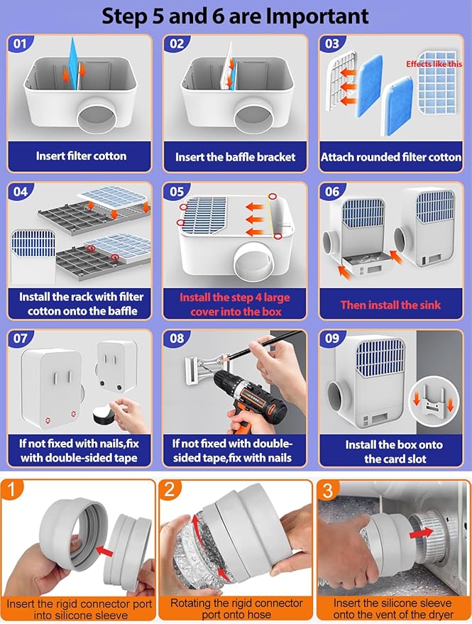Upgraded 4 inch Dryer Vent Hose Triple Filtration System Indoor Dryer Vent Kit for Electric Dryer,Dryer Vent Inside Box,Indoor Dryer vent filter,Dryer Vent Box,Dryer Vent Lint Catcher