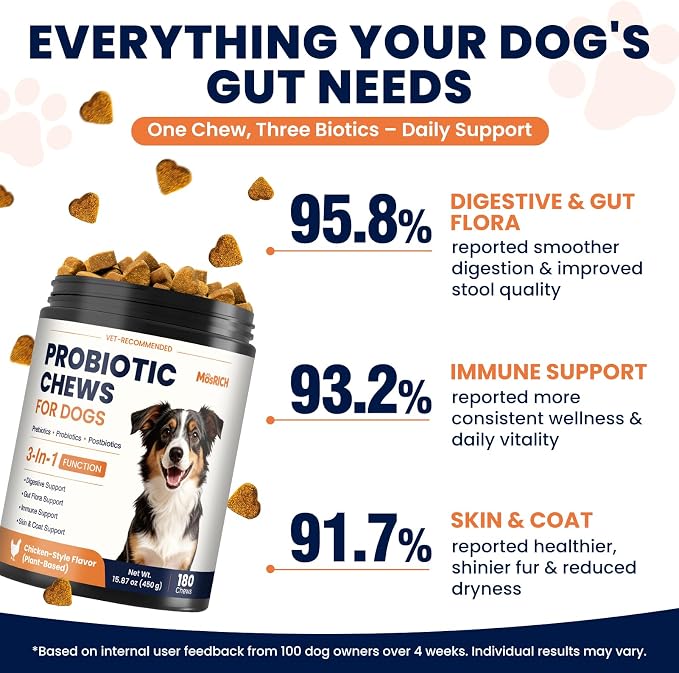 Probiotics for Dogs Daily Gut Support Dog Probiotics 3 in 1 Chews to Promote Digestive Immune and Skin Health Dog Probiotic for Gut Comfort Dog Probiotics for Digestive Health 180 Ct