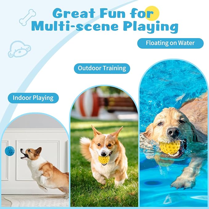 HIPPIH Indestructible Squeaky Dog Toys, Interactive Dog Balls 2 Pack | Chew Toys for Aggressive Chewers, Natural Rubber, Large/Medium Dogs, Tough Puppy Teething Toy, Relieve Anxiety
