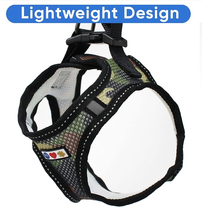 Pawtitas Dog Vest Harness Made with Breathable Air Mesh | All Weather Vest Harness for Large Dogs with Quick-Release Buckle - Green Camo Mesh Dog Harness for Training and Walking Your Pet.
