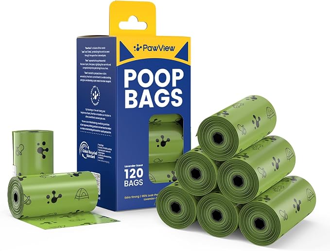 Dog Poop Bags, Extra Thick & Leak-Proof Doggie Bags, Lavender Scented Pet Waste Bags Made from 70% Certified Recycled Plastic, Easy Tear & Open Poop Bags for Dog Walking, 8 Rolls (120 Count)