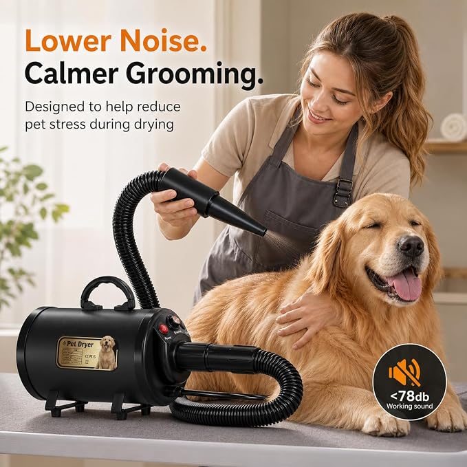 PETNF 4-Nozzle High Velocity Dog Dryer, 3.2HP Pet Grooming Blower — Adjustable Speed & Temperature, Fast Drying for Golden Retrievers, Huskies, German Shepherds & Thick Coats, Low Noise Design