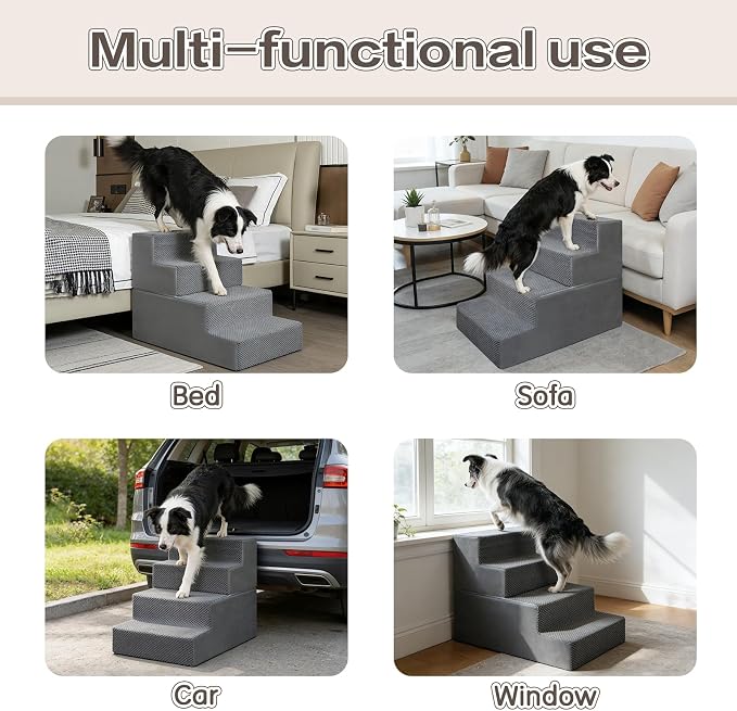 4-Step Dog Steps 18’’ for Bed cat & Dog ramp for Stairs & Step high Bed Non-Slip Out- & Indoor