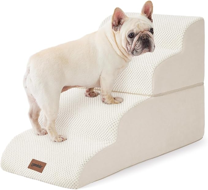 ZOMISIA Dog Stairs Ramp for Bed 19.7" H - Pet Stairs Steps for Small to Medium Dogs to Get on Bed and Couch, 35D Foam with Non-Slip Bottom Beige, 4 Steps