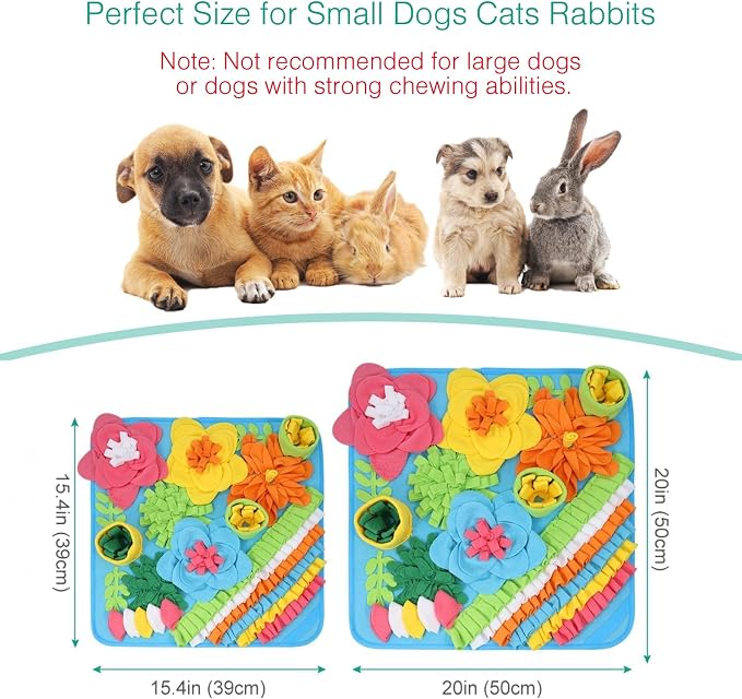 ORIA Snuffle Mat for Dogs, 15.4'' x 15.4'' Slow Feeder Mat for Boredom, Mental Stimulation, Anxiety Relief, Interactive Dog Puzzle Toy & Foraging Mat for Small Dogs, Puppies, Cats, Rabbits