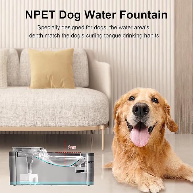 NPET Large Dog Water Fountain,169oz/5L Deep Drinking Area Automatic Pet Fountains Filtration Water Dispenser with Quiet Pump for Cats Dogs