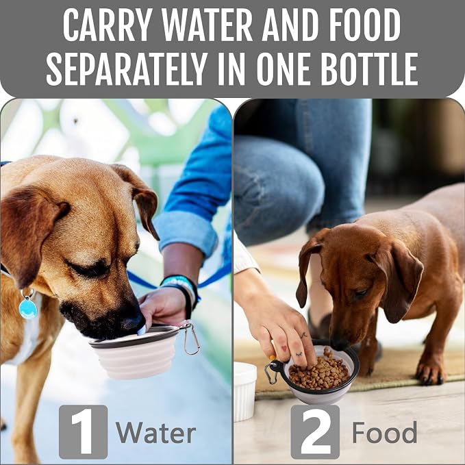 2-in-1 Dog Travel Water Bottle with Collapsible Bowl, White