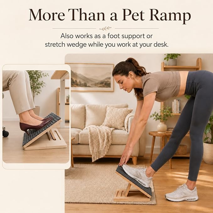 2 Pack Dog Ramp for Stairs - Solid Wood Adjustable & Foldable Pet Ramps, 3 Heights, Non-Slip Silicone Base & Traction Felt, 100lb Capacity, Indoor Stairs & Porch