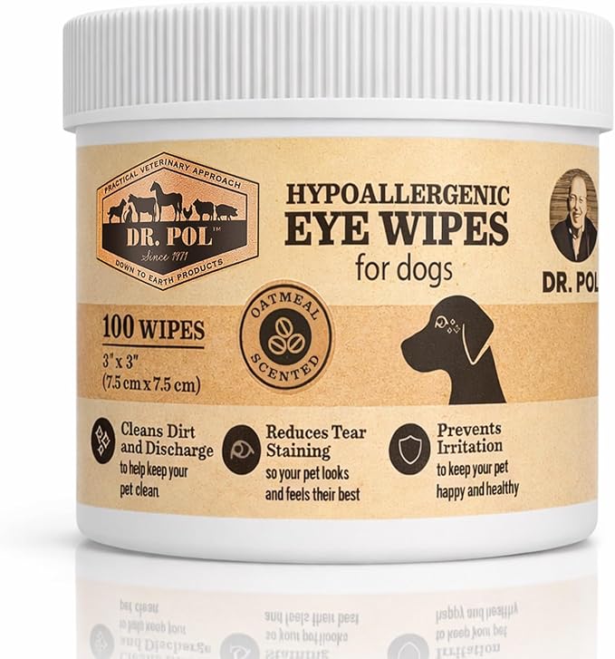 Dr. Pol Pet Eye Wipes, Hypoallergenic Grooming Wipes, 100 Count