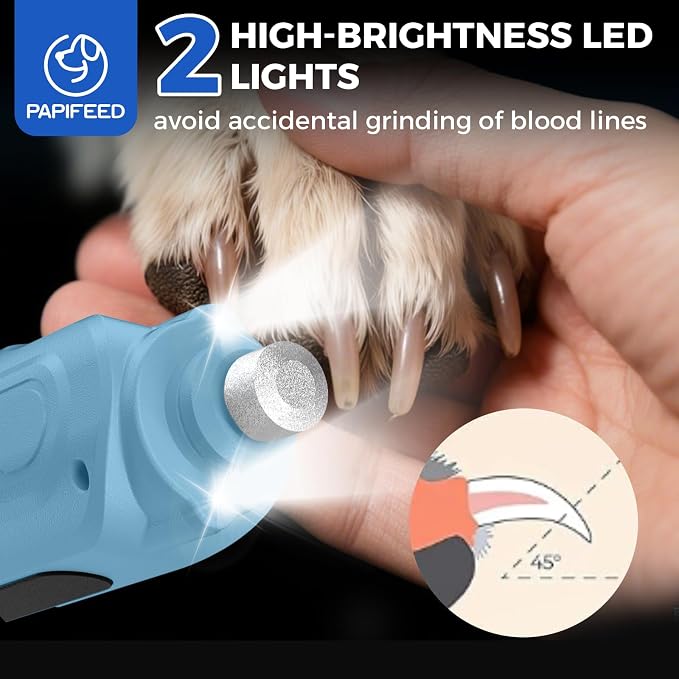 PAPIFFEED 6-Speed Dog Nail Grinder with Nail Clipper, Sky Blue