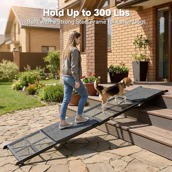 Dog Ramp for Car, 76" x 20" Extra Wide Pet Ramp for Large Dogs, Non-Slip Dog Ramp with 2 Removable Hook & Loop Pads for SUV, Truck & High Vehicles