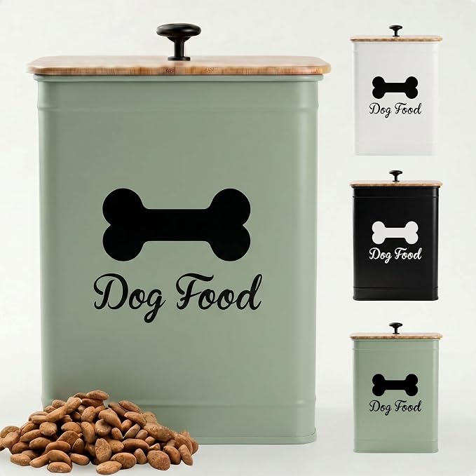 Metal Dog Food Container 5-7lb, 7lb, Bamboo, Sage Green: Bone