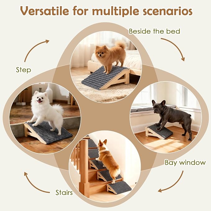 Dog Stairs Ramp for Small & Aged Dogs, Wooden Anti-Slip Pet Steps | 4.2"H, 26° Pet Ramp for Injured Pets, Premium Solid Wood, Anti-Slip Carpet Surface, Joint-Friendly,Dog Stairs for Small Dogs