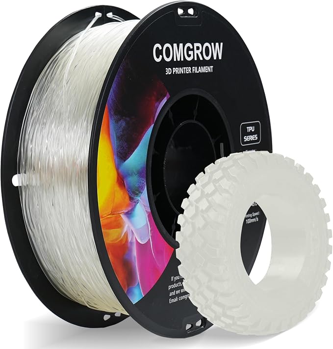 Comgrow TPU Filament 1.75, Flexible 95A Soft 3D Printing Filament fit Most 3D Printers Dimensional Accuracy +/- 0.02mm TPU Transparent1kg (2.2lbs)