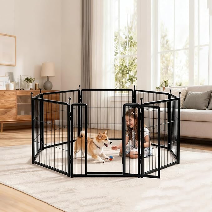 Rustproof Dog Playpen, 24in 4 Panels, Black