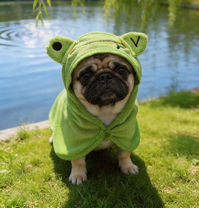 Dog Hooded Bathrobe Towel, Fast Drying Bath Towel Absorbent Warm Blanket Green L
