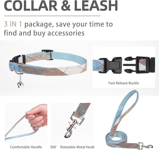 PUPTECK Adjustable Dog Harness Collar and Leash Set Step in No Pull Pet Harness for Small Medium Dogs Puppy and Cats Outdoor Walking Running, Soft Mesh Padded Reflective Vest Harnesses, BlueBrown XS