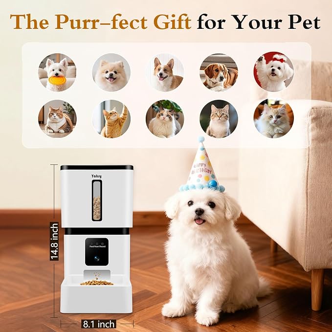 Yakry Automatic Dog Feeder with Camera - 8L/33 Cups Smart Pet Feeder for Small/Medium Dogs & Cats, 5GHz/2.4GHz WiFi App Control, 1080P HD Night Vision, 2-Way Audio, Timed Dry Food Dispenser Indoor