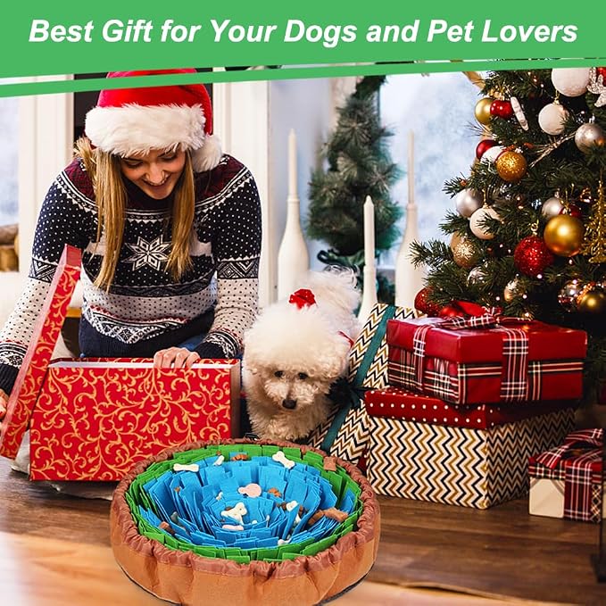 Vivifying Snuffle Mat for Dogs, Adjustable Treats Feeding Mat for Slow Eating and Keep Busy, Interactive Dog Puzzle Toys Encourages Natural Foraging Skills and Smell Training (Blue Green)