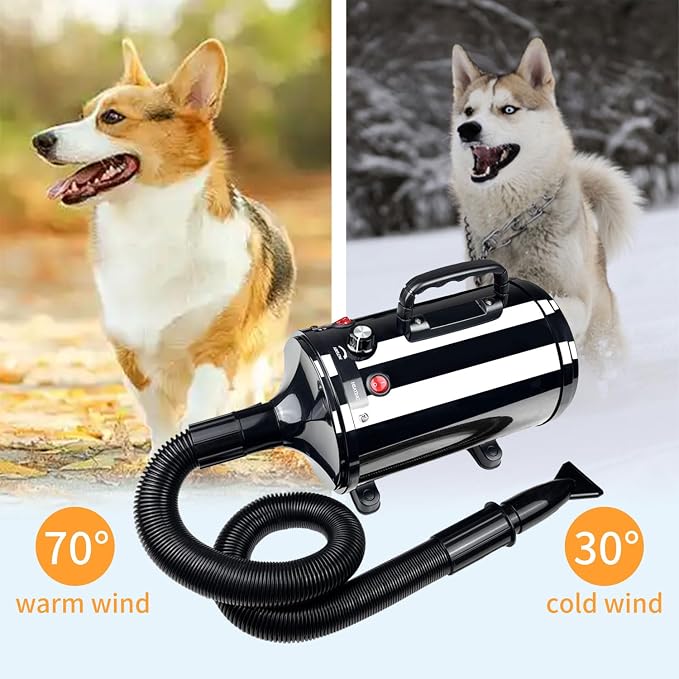 Dog Dryer,High Velocity Professional Dog Grooming Dryer | Adjustable Temperature and Speed with 4 Different Nozzles