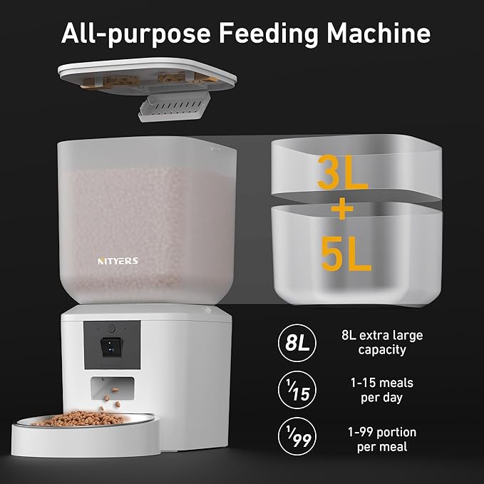 Automatic Dog & Cat Feeder with Camera & WiFi, 8L