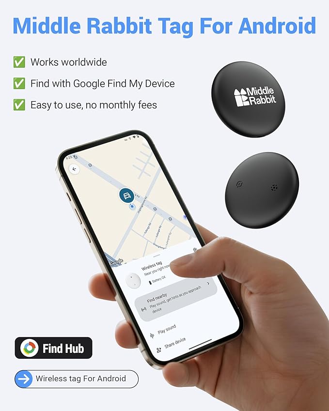 Tracker for Android, with Silicone Holder, Works with Google Find Hub, No Monthly Fee