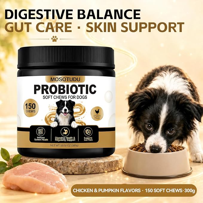 Probiotics for Dogs - Gut Health, Immune Support, Diarrhea, Gas & Constipation Care | with Prebiotics, Digestive Enzymes & Pumpkin - Dog Probiotic Soft Chews, 150 Count