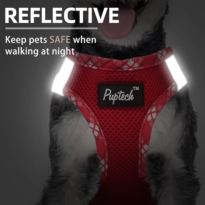 PUPTECK Dog Harness and Leash Set for Small Medium Dogs No Pull Step-in Soft Mesh Puppy Cat Vest Harnesses Reflective at Night, Red, L