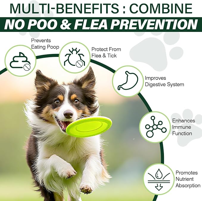 200 Chews Flea and Tick Prevention Chews-No Poo Chew for Dogs-2 in 1 Control Coprophagia & Flea Tick Supplement-Natural Soft Treats Deterrent Eat Poop with Digestive Enzymes Probiotics-Chicken