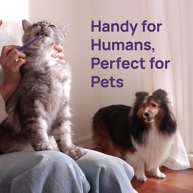 HICC PET Toothbrush for Cats & Small Dogs, Vet-Recommended Ergonomic Pet Toothbrush for Easy Teeth Cleaning, Gentle on Gums, Cat & Dog Dental Care, Improves Oral Hygiene. Toothpaste Not Included