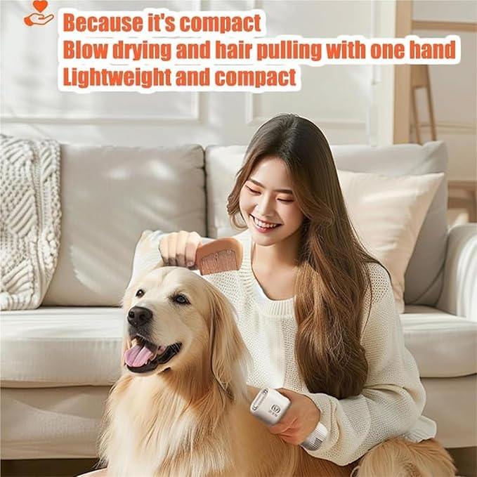 Hands-Free Pet Hair Dryer, High Velocity Brushless Dog Blow Dryer | 3 Adjustable Wind Speeds & Multiple Heat Settings, Low Noise Portable Pet Grooming Blower for Dogs and Cats(White)