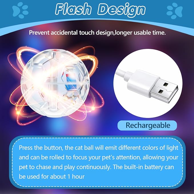 Sratte 8 Pcs Rechargeable Cat Ball Ghost Hunting Light up Cat Balls Toys Motion LED Motion Activated Flash Glowing Lighted Dog Interactive Toys Pet (Clear)
