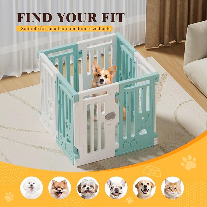 25.5" Dog Playpen 7+1 Panel Plastic Puppy Playpen for Small/Medium Dog Foldable Portable Pet Fence with Door