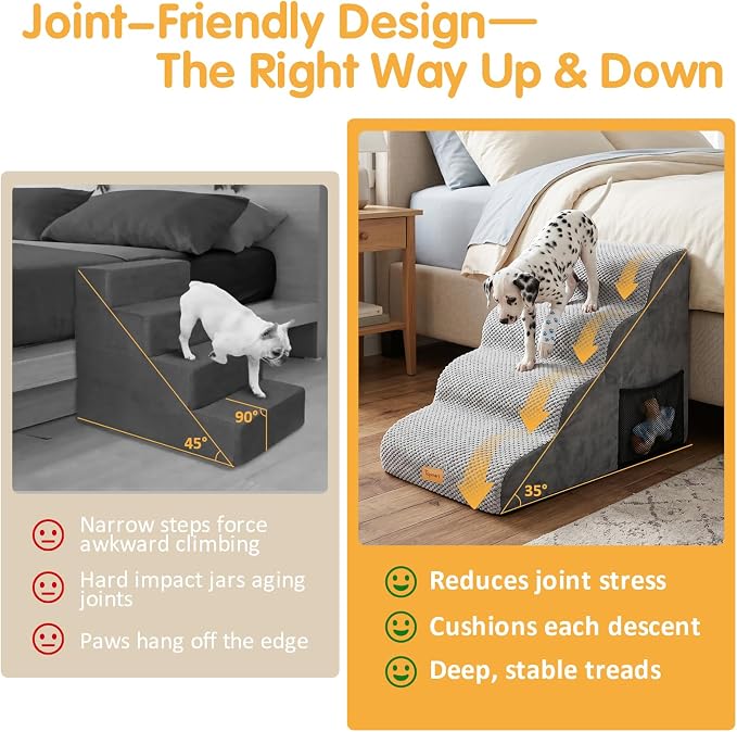 Topmart High Density Foam Dog Stairs 4 Tiers,Extra Wide Deep Pet Steps,Non-Slip Pet Stairs,Dog Ramp for Bed,Best for Older Injured,Older Pets,Cats with Joint Pain