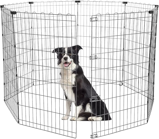 MUTTROS Foldable -42 inch Octagonal Metal Dog Playpen - 8-Panel Exercise Dog Fence, No Door, Indoor/Outdoor Dog Corral with Dog Pin for Large & Medium Dogs, Large Black