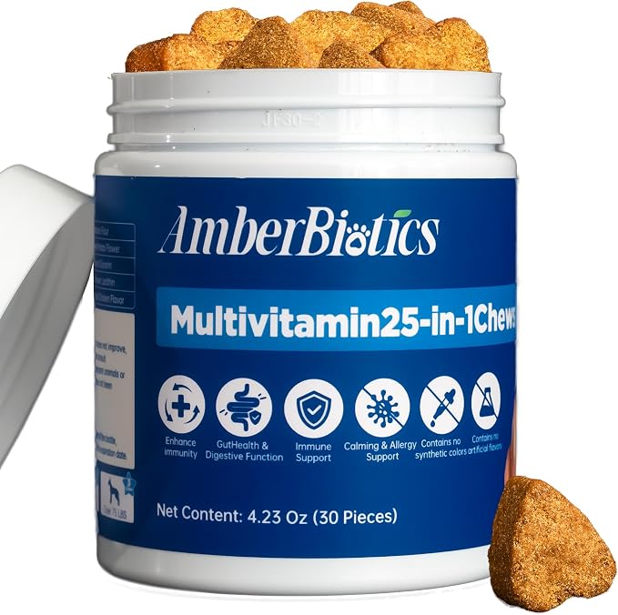 25-in-1 Dog Multivitamin Supplement, Rich in Various Vitamins, Helps Maintain Healthy Leg Joints, Skin, and Coat, Promoting Overall Health. Chicken Flavored chewable Tablets, 30 Tablets