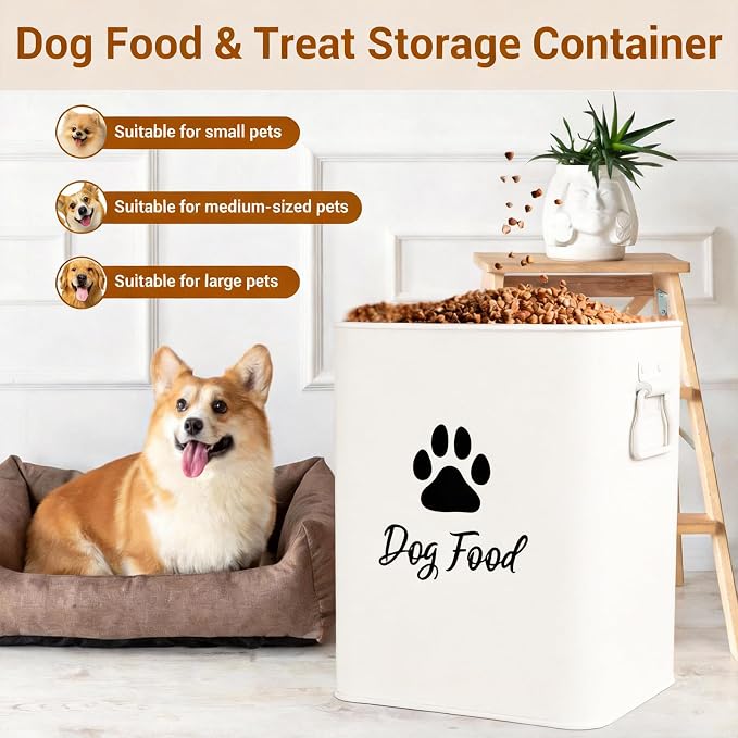 Dog Food Container 6.6lb, 6.6lb, Metal, White