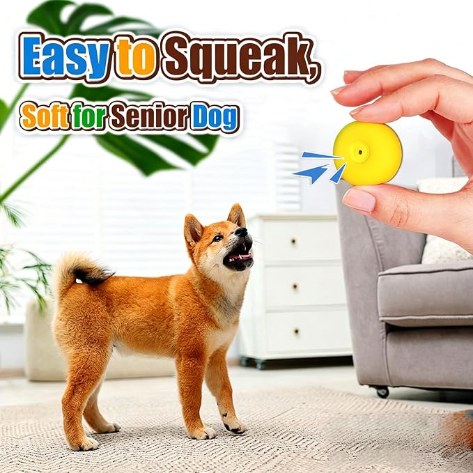Squeaky Dog Toys for Small Dogs, Mini Breeds, 2.2" Flat Latex Ball | 2.2"x2.2"x1.3" Burger Shape, 8-pack Soft Squeak Dog Balls, Smile Face Interactive Puppy Toy with Squeaker for Indoor, Outdoor