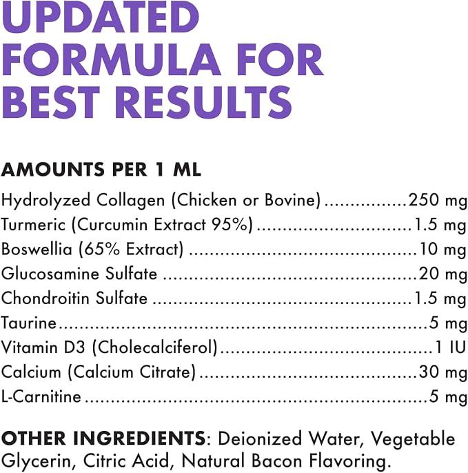 Premium Grass-Fed Collagen for Dogs & Cats Liquid Drops Supplement Daily Formula Support Hip & Joint Skin Coat Gut Hydrolyzed Type I & III Bovine Protein Beef Flavor All Dog and Cat Sizes & Ages