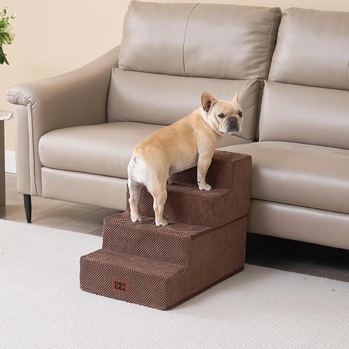 EHEYCIGA Dog Stairs for Bed 18" H, 4-Step Dog Steps for High Bed, Pet Steps for Small Dogs and Cats, Non-Slip Balanced Pet Indoor Ramp, Brown