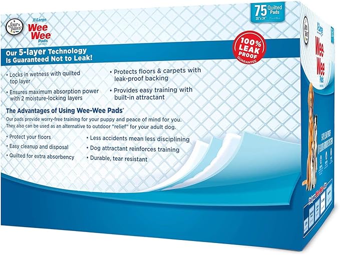 Four Paws Wee-Wee Pads for Dogs, X-Large 28x34 Inch, 75 Count, 2 Pack