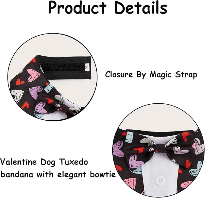 Valentine Dog Tuxedo Bandana with Bow Tie, X-Small, XS
